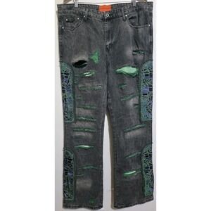 NEW Who Decides War WDW Catherdral Patch Fusion Flare Denim‎ 38x34 Black